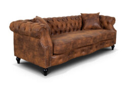 Faux Leather Suede Brown Richmond 3 Seater Chesterfield Sofa - thumbnail 4