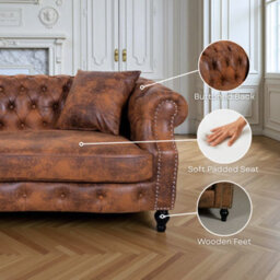 Faux Leather Suede Brown Richmond 3 Seater Chesterfield Sofa - thumbnail 9