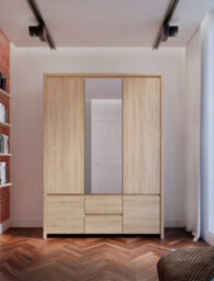 Arte Kaspian 153Cm 5-Door Wardrobe With Mirror In Sonoma Oak - Wide Hanging & Drawer Storage - thumbnail 1