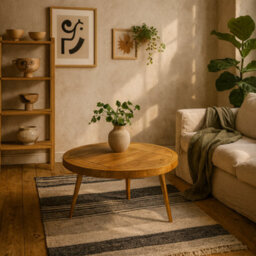 Wyld Haus Bali Round Mango Wood Coffee Table With Gold Inlays, 80Cm