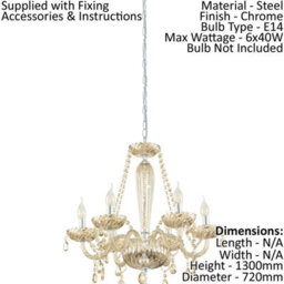 Stylish Chrome Pendant Ceiling Light With Cognac Glass Shade And E14 Bulbs - thumbnail 2
