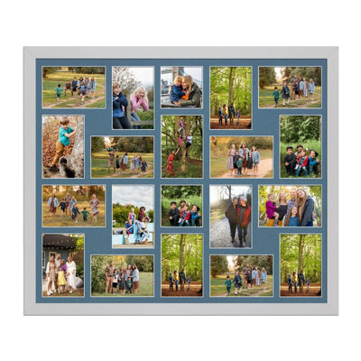 AK Frames 80X70Cm Silver Modern Multi Photo Frame With Pompadour Mount - Holds 20 Apertures (18X) 6X4, (2X) 4X4 Photos - image 1