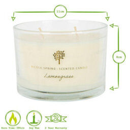 Nicola Spring Lemongrass Scented Candle & Diffuser Set - 350G Natural Soy Wax Candle & Home Air Freshener Set - thumbnail 3