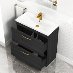 Royal Bathrooms Turin Hale Black 800mm Floor Standing Vanity Unit 2 Drawer With Mid-Edge Basin Sink & Brushed Brass Handles - thumbnail 5