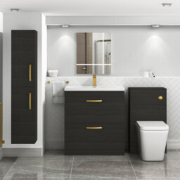 Royal Bathrooms Turin Hale Black 800mm Floor Standing Vanity Unit 2 Drawer With Mid-Edge Basin Sink & Brushed Brass Handles - thumbnail 2
