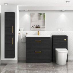 Royal Bathrooms Turin Hale Black 800mm Floor Standing Vanity Unit 2 Drawer With Mid-Edge Basin Sink & Brushed Brass Handles - thumbnail 4