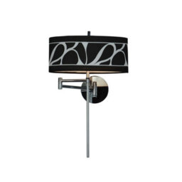 Luminosa Lighting Luminosa Manhattan Wall Lamp 1 Light E14 Swing Arm, Polished Chrome With Black Patterned Shade - thumbnail 1