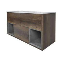 Homestylestore 1210mm Dark Oak Wall Hung Led Lit Bathroom Vanity Unit With Double Basin - thumbnail 2