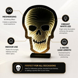 Festive Productions 3D Skull Led Infinity Effect Halloween Light White 40Cm Indoor Decoration - thumbnail 2