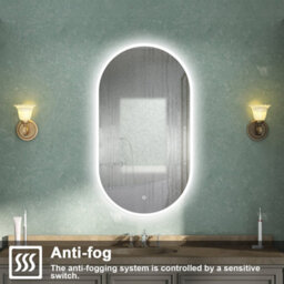 AVER-GROWTH Oval Led Bathroom Mirror With Lights Dimmable Demister Anti-Fog Touch/wall Switch Vertical/horizontal Illuminated Mirror 60X90Cm - thumbnail 3