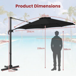 Costway Outdoor Patio Parasol 294 X 248 Cm Cantilever Umbrella W/ Cross-Shaped Base-Black - thumbnail 3