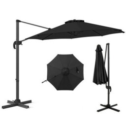 Costway Outdoor Patio Parasol 294 X 248 Cm Cantilever Umbrella W/ Cross-Shaped Base-Black - thumbnail 2