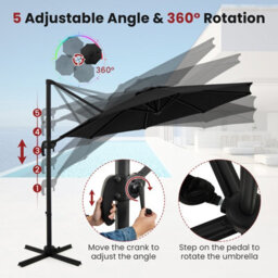 Costway Outdoor Patio Parasol 294 X 248 Cm Cantilever Umbrella W/ Cross-Shaped Base-Black - thumbnail 6