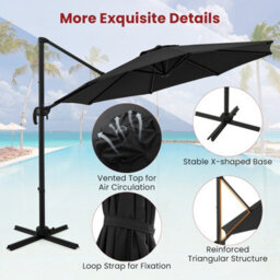 Costway Outdoor Patio Parasol 294 X 248 Cm Cantilever Umbrella W/ Cross-Shaped Base-Black - thumbnail 9