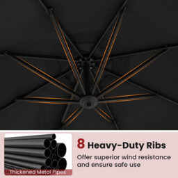 Costway Outdoor Patio Parasol 294 X 248 Cm Cantilever Umbrella W/ Cross-Shaped Base-Black - thumbnail 8