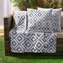 OHS Geo Tile Throw Over Bed Blanket Travel Garden Chair Fleece Bedspread, Grey - thumbnail 1