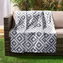 OHS Geo Tile Throw Over Bed Blanket Travel Garden Chair Fleece Bedspread, Grey - thumbnail 3