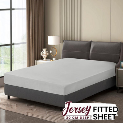 Ameha 100% Cotton Jersey Fitted Sheet Silver Soft Anti Allergy 30Cm Extra Deep Easy Care Single Bed Sheets 91 X 190 Cm - image 1