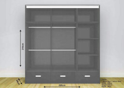 RAC3 Sliding Wardrobe Led Mirror Space Saving Bedroom Wardrobe, Contemporary Bedroom Sliding Wardrobe & Mirror Wardrobe (Grey 205) - thumbnail 2