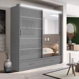RAC3 Sliding Wardrobe Led Mirror Space Saving Bedroom Wardrobe, Contemporary Bedroom Sliding Wardrobe & Mirror Wardrobe (Grey 205) - thumbnail 1