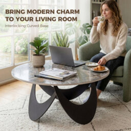 Homcom Coffee Table Sintered Stone Top Brown And Black - thumbnail 4