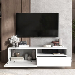 Heze Furniture Enjoy Minimalist Stand Tv Unit With Open Shelf 120Cm - White - thumbnail 4