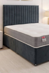 "Knight Sleep Emily Charcoal Plush 3Ft Bed Set With Orthopaedic Mattress, No Drawers & 24""headboard - Single" - thumbnail 2