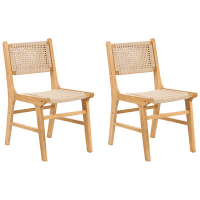 Beliani Set Of 2 Dining Chairs Ozella Wood Light Brown/ Beige - image 1