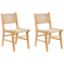 Beliani Set Of 2 Dining Chairs Ozella Wood Light Brown/ Beige - thumbnail 1