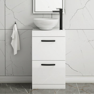Royal Bathrooms 500mm Floor Standing Vanity Unit 2 Drawer Gloss White & Countertop Basin - Breeze With Matt Black Handle - image 1
