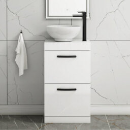 Royal Bathrooms 500mm Floor Standing Vanity Unit 2 Drawer Gloss White & Countertop Basin - Breeze With Matt Black Handle - thumbnail 1