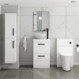 Royal Bathrooms 500mm Floor Standing Vanity Unit 2 Drawer Gloss White & Countertop Basin - Breeze With Matt Black Handle - thumbnail 2