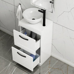Royal Bathrooms 500mm Floor Standing Vanity Unit 2 Drawer Gloss White & Countertop Basin - Breeze With Matt Black Handle - thumbnail 3