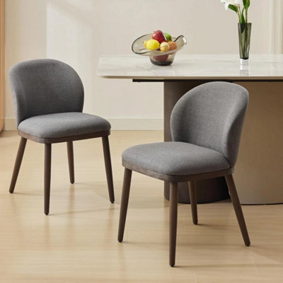 2 X Linen Dining Chairs Kitchen Living Room Chair Legs Dark Grey - image 1
