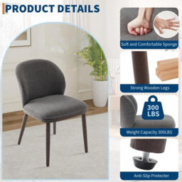 2 X Linen Dining Chairs Kitchen Living Room Chair Legs Dark Grey - thumbnail 5
