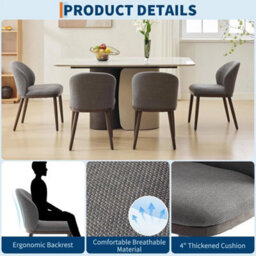 2 X Linen Dining Chairs Kitchen Living Room Chair Legs Dark Grey - thumbnail 4