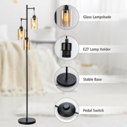 Costway Industrial 3-Light Floor Lamp Metal Standing Tree Light 3 Hanging Lampshade E27 - thumbnail 8