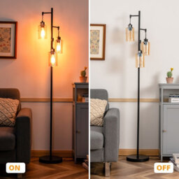 Costway Industrial 3-Light Floor Lamp Metal Standing Tree Light 3 Hanging Lampshade E27 - thumbnail 3