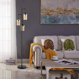Costway Industrial 3-Light Floor Lamp Metal Standing Tree Light 3 Hanging Lampshade E27 - thumbnail 4