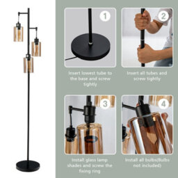 Costway Industrial 3-Light Floor Lamp Metal Standing Tree Light 3 Hanging Lampshade E27 - thumbnail 7