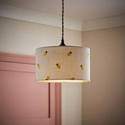 Valuelights Brae Natural White Fabric Lemon Embroidered Small Drum Lamp Shade And Bulb (D)25Cm - thumbnail 5