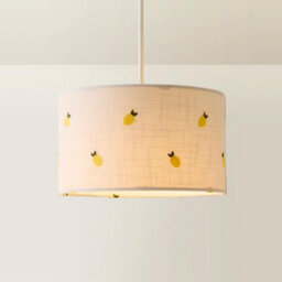 Valuelights Brae Natural White Fabric Lemon Embroidered Small Drum Lamp Shade And Bulb (D)25Cm - thumbnail 6