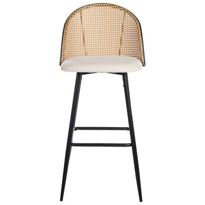 Wyld And Coco Novaline Set Of 2 Bar Chairs - Black Lacquered Metal Frame, Beige Fabric Seats, Viennese Braid Back - image 1