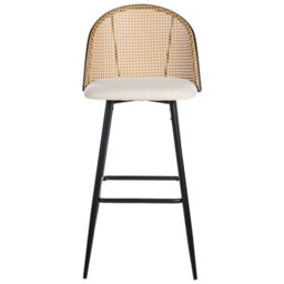 Wyld And Coco Novaline Set Of 2 Bar Chairs - Black Lacquered Metal Frame, Beige Fabric Seats, Viennese Braid Back - thumbnail 1