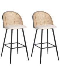 Wyld And Coco Novaline Set Of 2 Bar Chairs - Black Lacquered Metal Frame, Beige Fabric Seats, Viennese Braid Back - thumbnail 3