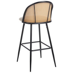 Wyld And Coco Novaline Set Of 2 Bar Chairs - Black Lacquered Metal Frame, Beige Fabric Seats, Viennese Braid Back - thumbnail 6