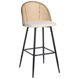 Wyld And Coco Novaline Set Of 2 Bar Chairs - Black Lacquered Metal Frame, Beige Fabric Seats, Viennese Braid Back - thumbnail 4