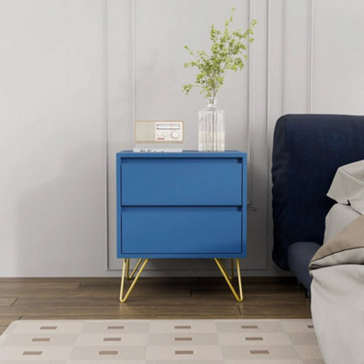 Navy Modern 3 Drawers Bedside Table With Nightstand Bedroom Furniture Storage - image 1