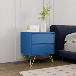 Navy Modern 3 Drawers Bedside Table With Nightstand Bedroom Furniture Storage - thumbnail 3