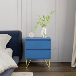 Navy Modern 3 Drawers Bedside Table With Nightstand Bedroom Furniture Storage - thumbnail 5